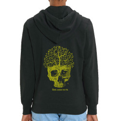Sweat femme zippé à capuche coton bio noir Think green or die (Gondrax,Ecologie,Têtes de morts)