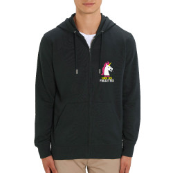 Sweat homme zippé à capuche coton bio noir Ca va chier des paillettes (Animaux,Humour,Amazon,Zewa)