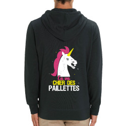 Sweat homme zippé à capuche coton bio noir Ca va chier des paillettes (Animaux,Humour,Amazon,Zewa)