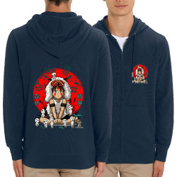 Sweat homme zippé à capuche coton bio bleu marine Forest Spirits (Le Duc,Films/Séries,Manga Kawaï japan)