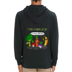 Sweat homme zippé à capuche coton bio noir 5 fruits et légumes par jour (Gondrax,Fruits & Légumes,Humour)