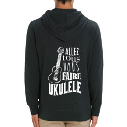 Sweat homme zippé à capuche coton bio noir Allez tous vous faire Yukulélé (Humour,Slogans Débiles,Andy)