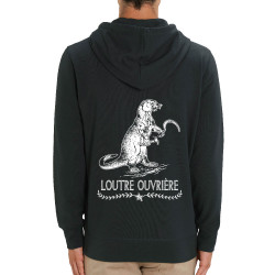 Sweat homme zippé à capuche coton bio noir Loutre Ouvrière (Gondrax,Les Bébêtes,Animaux,Humour)