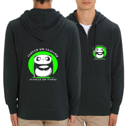 Sweat homme zippé à capuche coton bio noir Sauvez un bambou Mangez un panda (Pandaluna,Animaux,Humour,Manga Kawaï japan)