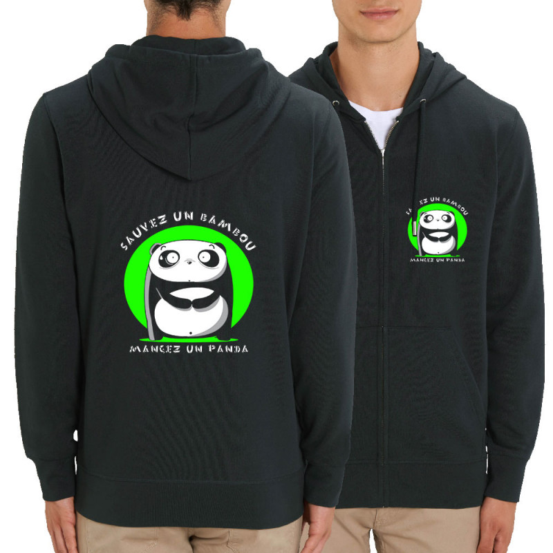 Sweat homme zippé à capuche coton bio noir Sauvez un bambou Mangez un panda (Pandaluna,Animaux,Humour,Manga Kawaï japan)