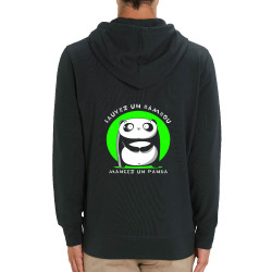 Sweat homme zippé à capuche coton bio noir Sauvez un bambou Mangez un panda (Pandaluna,Animaux,Humour,Manga Kawaï japan)