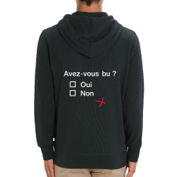 Sweat homme zippé à capuche coton bio noir Avez-vous bu ? (Le Duc,Alcool,Humour,Enfer)