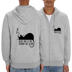 Sweat homme zippé à capuche coton bio gris chiné Désolé mais je suis très occupé (Gondrax,Animaux,Humour,Chats,Paresse)