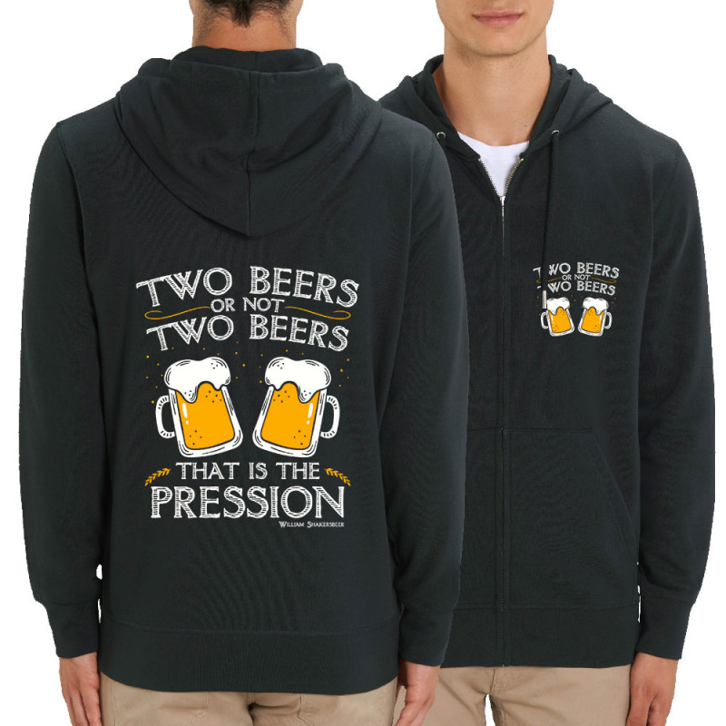 Sweat homme zippé à capuche coton bio noir Two Beers or not Two Beers (Alcool,Humour,Amazon)