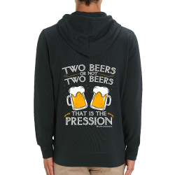 Sweat homme zippé à capuche coton bio noir Two Beers or not Two Beers (Alcool,Humour,Amazon)