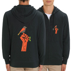 Sweat homme zippé à capuche coton bio noir Résiste (Alex Kidd,Ecologie)