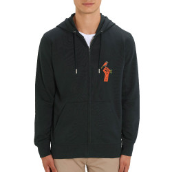 Sweat homme zippé à capuche coton bio noir Résiste (Alex Kidd,Ecologie)