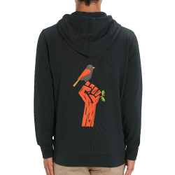 Sweat homme zippé à capuche coton bio noir Résiste (Alex Kidd,Ecologie)