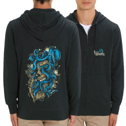 Sweat homme zippé à capuche coton bio noir Santa Muerte - Octopus Skull (Santa Muerte,Têtes de morts,Animaux)