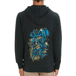 Sweat homme zippé à capuche coton bio noir Santa Muerte - Octopus Skull (Santa Muerte,Têtes de morts,Animaux)