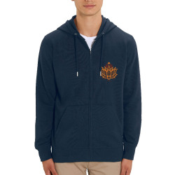 Sweat homme zippé à capuche coton bio bleu marine Lotus Blossom (Gondrax,Ethnique)