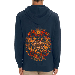 Sweat homme zippé à capuche coton bio bleu marine Lotus Blossom (Gondrax,Ethnique)