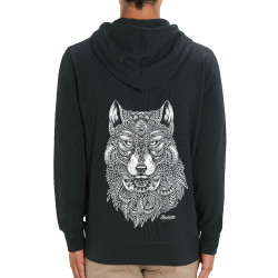 Sweat homme zippé à capuche coton bio noir Bad River - The Wolf (Taïry Greene,Bad River,Animaux)
