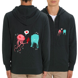 Sweat homme zippé à capuche coton bio noir Méduse (Animaux,Ecologie)