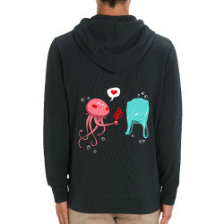 Sweat homme zippé à capuche coton bio noir Méduse (Animaux,Ecologie)