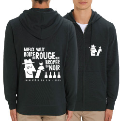 Sweat homme zippé à capuche coton bio noir Mieux vaut boire du rouge (Alex Kidd,Alcool,Humour,Slogans Débiles)