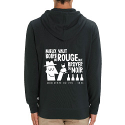 Sweat homme zippé à capuche coton bio noir Mieux vaut boire du rouge (Alex Kidd,Alcool,Humour,Slogans Débiles)