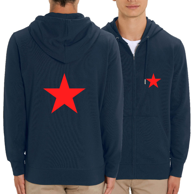 Sweat homme zippé à capuche coton bio bleu marine Etoile Rouge (Slogans engagés)
