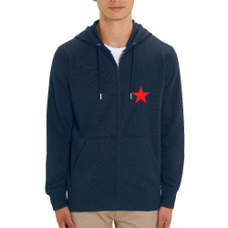 Sweat homme zippé à capuche coton bio bleu marine Etoile Rouge (Slogans engagés)