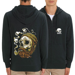Sweat homme zippé à capuche coton bio noir Santa Muerte - Smoking Skull (Santa Muerte,Têtes de morts)
