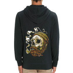 Sweat homme zippé à capuche coton bio noir Santa Muerte - Smoking Skull (Santa Muerte,Têtes de morts)