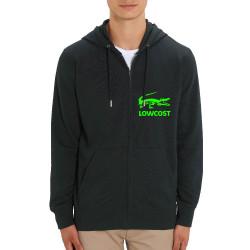 Sweat homme zippé à capuche coton bio noir Lowcost (Mattdez,Humour)
