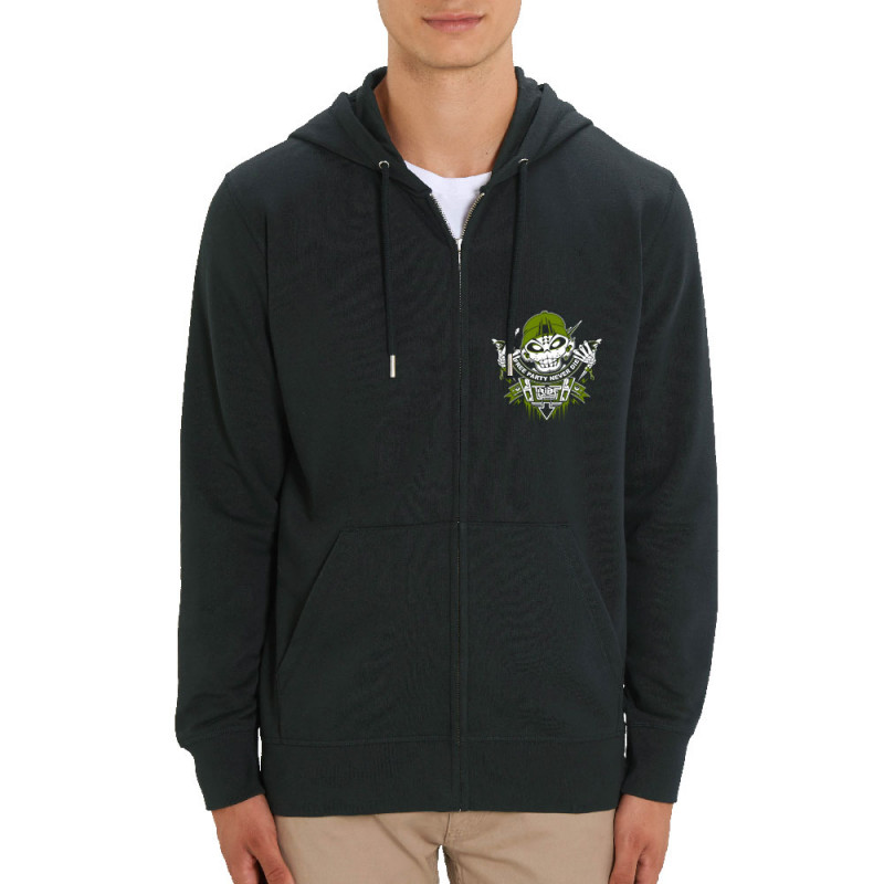 Sweat homme zippé à capuche coton bio noir Free Party Never Die (E Cone,teufeur)