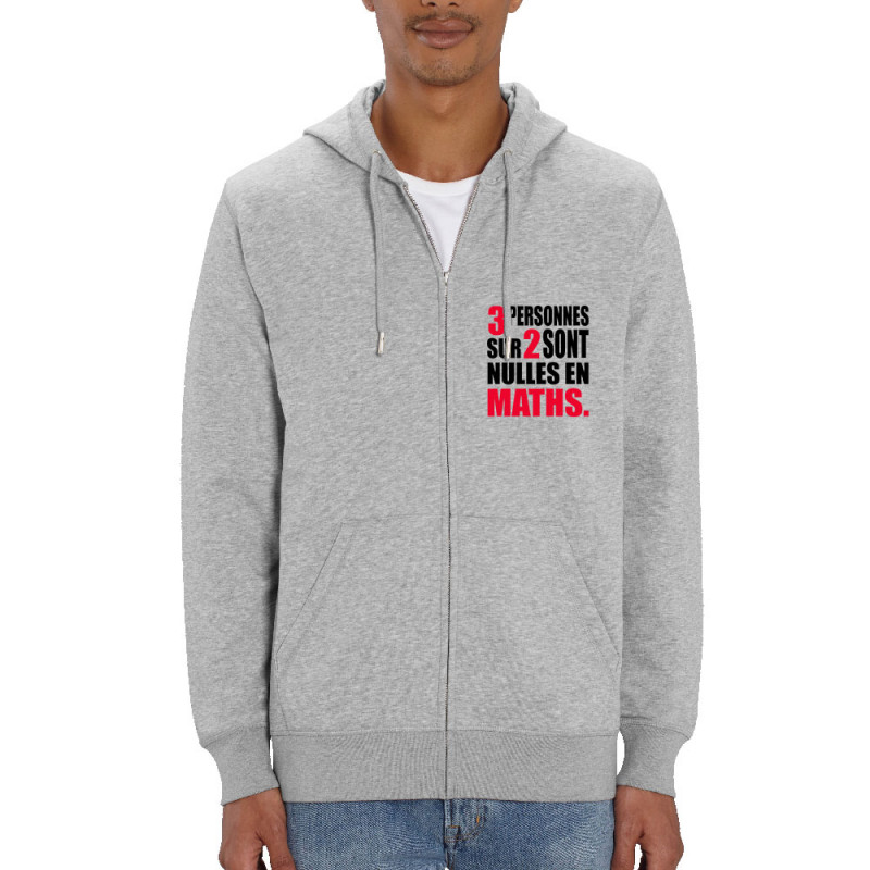 Sweat homme zippé à capuche coton bio gris chiné 3 personnes sur 2 (Franck,Humour,Slogans Débiles,Des chiffres et des lettres,De