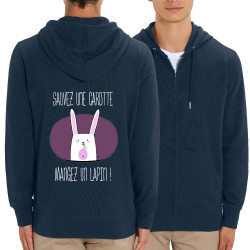 Sweat homme zippé à capuche coton bio bleu marine Sauvez une carotte (Gondrax,Animaux,Humour,Fruits & Légumes)