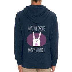 Sweat homme zippé à capuche coton bio bleu marine Sauvez une carotte (Gondrax,Animaux,Humour,Fruits & Légumes)