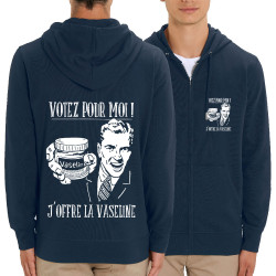 Sweat homme zippé à capuche coton bio bleu marine Votez pour moi Vaseline (Gondrax,Slogans engagés,Elections)