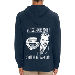 Sweat homme zippé à capuche coton bio bleu marine Votez pour moi Vaseline (Gondrax,Slogans engagés,Elections)