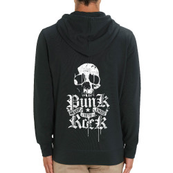 Sweat homme zippé à capuche coton bio noir Punk Rock Never Ends (Têtes de morts,Rock & Punk)