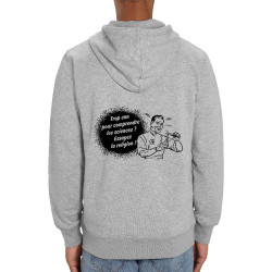 Sweat homme zippé à capuche coton bio gris chiné Trop con pour comprendre la science (Slogans engagés,Humour)