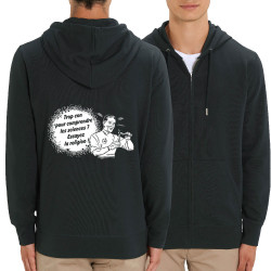 Sweat homme zippé à capuche coton bio noir Trop con pour comprendre la science (Slogans engagés,Humour)
