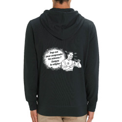 Sweat homme zippé à capuche coton bio noir Trop con pour comprendre la science (Slogans engagés,Humour)
