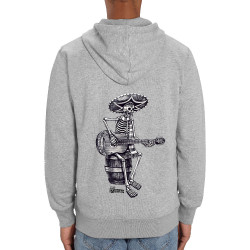 Sweat homme zippé à capuche coton bio gris chiné Santa Muerte - El Guitarrista (Santa Muerte,Têtes de morts,Rock & Punk)