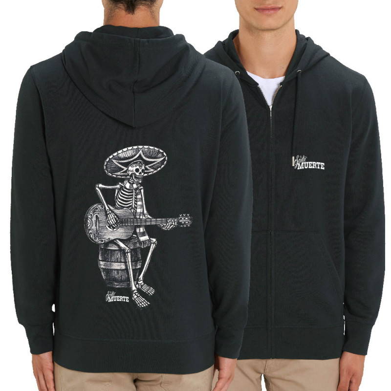 Sweat homme zippé à capuche coton bio noir Santa Muerte - El Guitarrista (Santa Muerte,Têtes de morts,Rock & Punk)