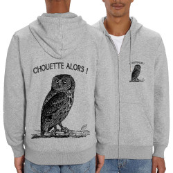 Sweat homme zippé à capuche coton bio gris chiné Chouette alors (Gondrax,Les Bébêtes,Animaux)