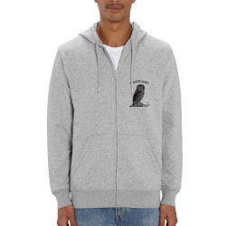Sweat homme zippé à capuche coton bio gris chiné Chouette alors (Gondrax,Les Bébêtes,Animaux)