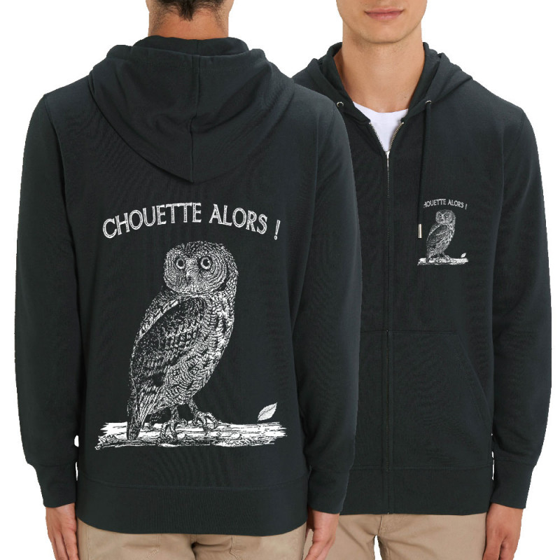 Sweat homme zippé à capuche coton bio noir Chouette alors (Gondrax,Les Bébêtes,Animaux)