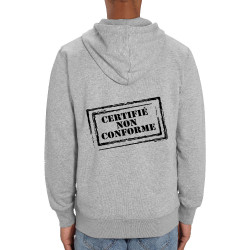 Sweat homme zippé à capuche coton bio gris chiné Certifié non conforme (Gondrax,Slogans engagés)