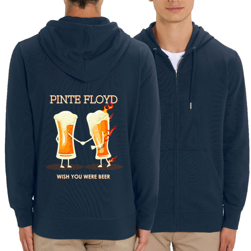 Sweat homme zippé à capuche coton bio bleu marine Pinte Floyd (Gondrax,Alcool,Humour)
