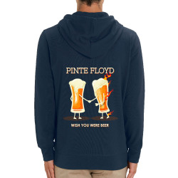 Sweat homme zippé à capuche coton bio bleu marine Pinte Floyd (Gondrax,Alcool,Humour)