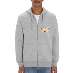 Sweat homme zippé à capuche coton bio gris chiné Non au gaz de chips (Alex Kidd,Humour,Fruits & Légumes)